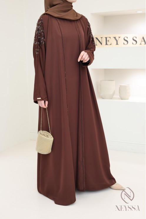 Braune Abaya Dubai Kimono für Eid von hoher Qualität für Frauen