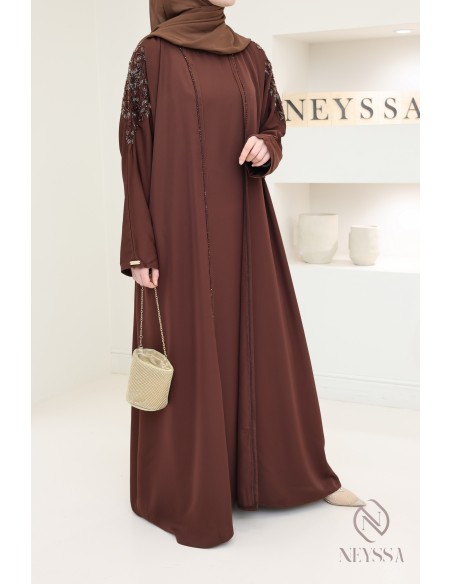 High-quality brown Eid kimono Abaya Dubai for women