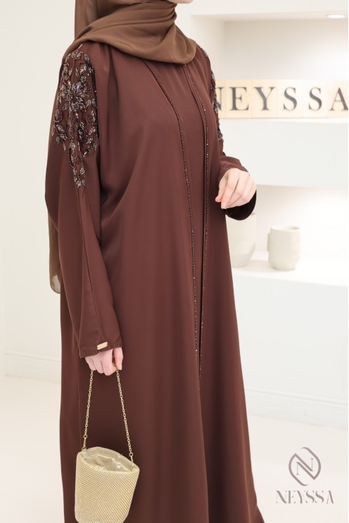 Braune Abaya Dubai Kimono für Eid von hoher Qualität für Frauen