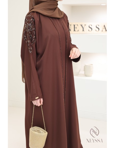 Abaya Dubaï kimono marron pour l'Aïd de haute qualité pour femme