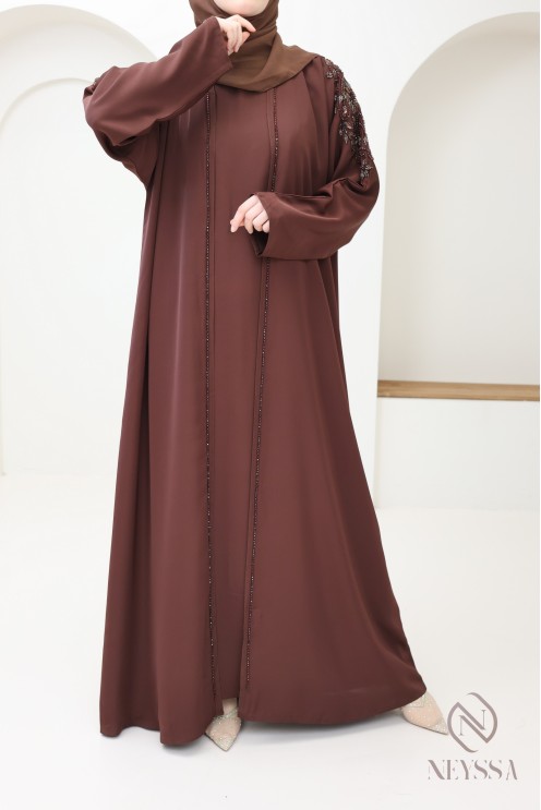 Abaya Dubaï kimono marron pour l'Aïd de haute qualité pour femme
