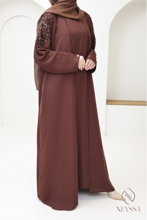 Braune Abaya Dubai Kimono für Eid von hoher Qualität für Frauen
