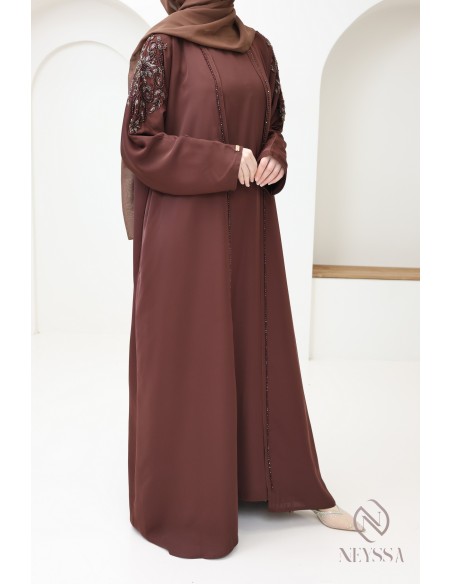 High-quality brown Eid kimono Abaya Dubai for women
