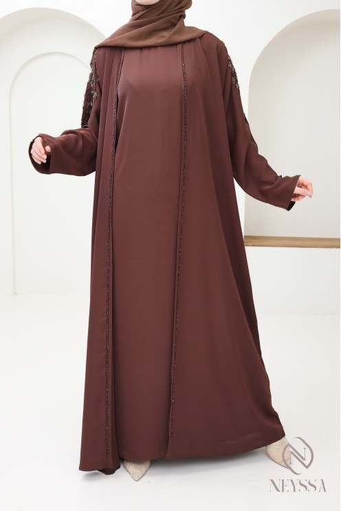 High-quality brown Eid kimono Abaya Dubai for women