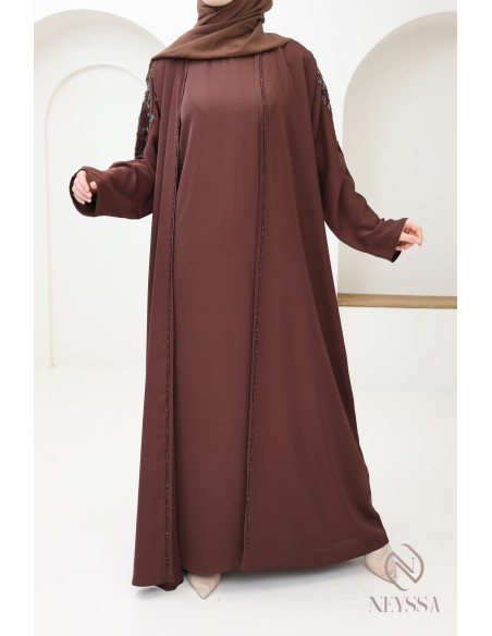 High-quality brown Eid kimono Abaya Dubai for women