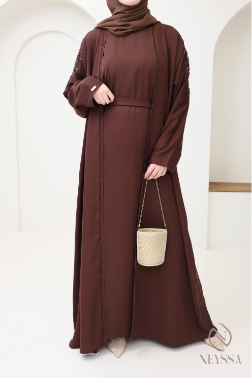 High-quality brown Eid kimono Abaya Dubai for women