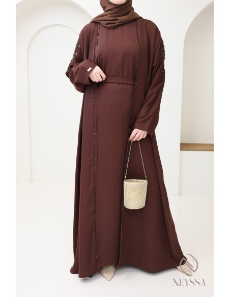Braune Abaya Dubai Kimono für Eid von hoher Qualität für Frauen