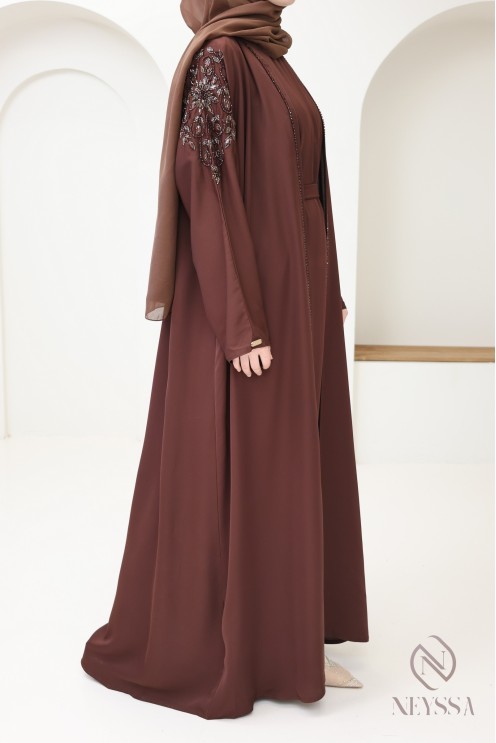 Abaya Dubaï kimono marron pour l'Aïd de haute qualité pour femme