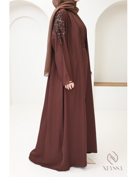 Abaya Dubaï kimono marron pour l'Aïd de haute qualité pour femme