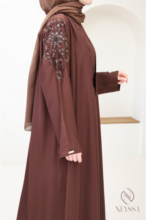 Braune Abaya Dubai Kimono für Eid von hoher Qualität für Frauen