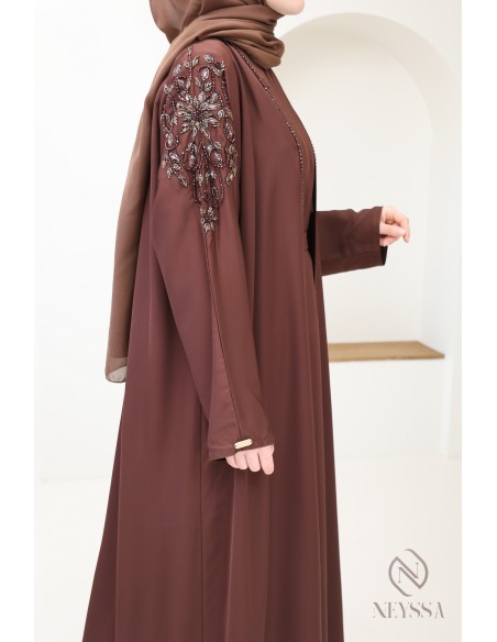 High-quality brown Eid kimono Abaya Dubai for women