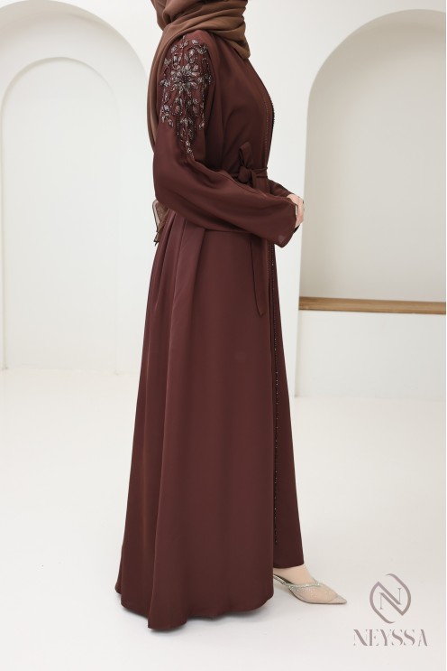 High-quality brown Eid kimono Abaya Dubai for women
