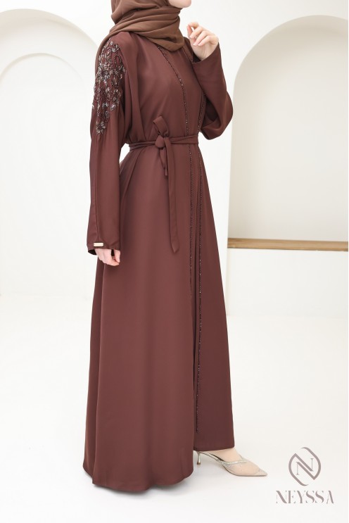 Braune Abaya Dubai Kimono für Eid von hoher Qualität für Frauen