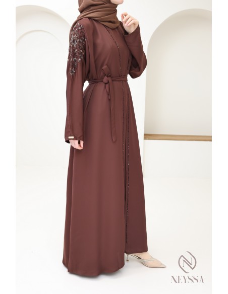 Braune Abaya Dubai Kimono für Eid von hoher Qualität für Frauen