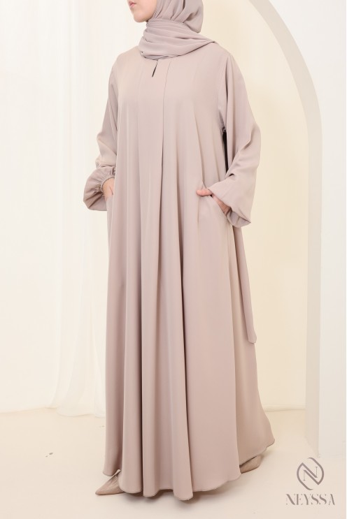 Abaya Dubaï nude longue pour femme hijabi soie de nidah luxe