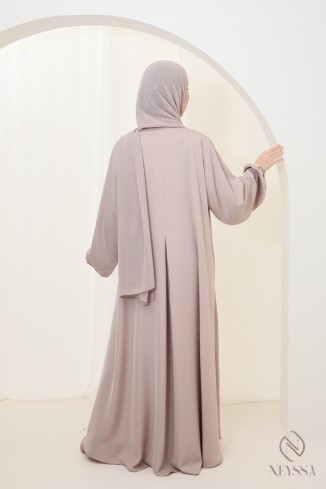 Long nude Dubai abaya for hijabi women, made from luxurious nidah silk 2