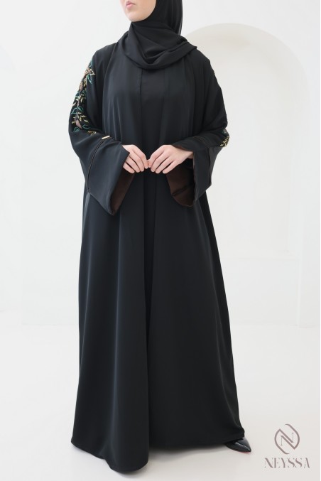 4-teilige Kimono-Abaya Dubai mit Perlenstickerei und Organza