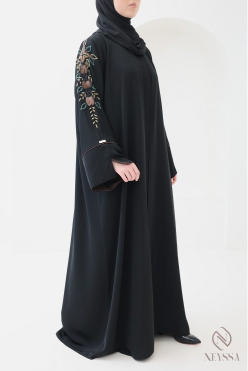 4-teilige Kimono-Abaya Dubai mit Perlenstickerei und Organza