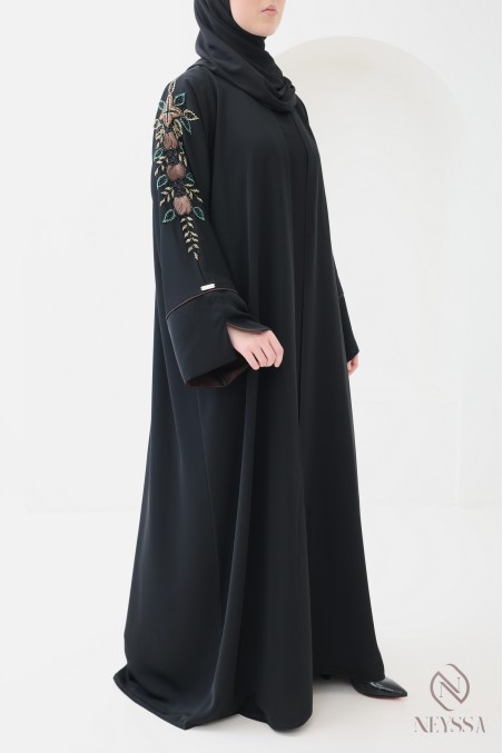 4-teilige Kimono-Abaya Dubai mit Perlenstickerei und Organza