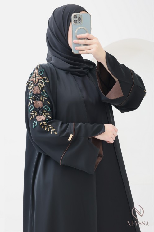 4-teilige Kimono-Abaya Dubai mit Perlenstickerei und Organza