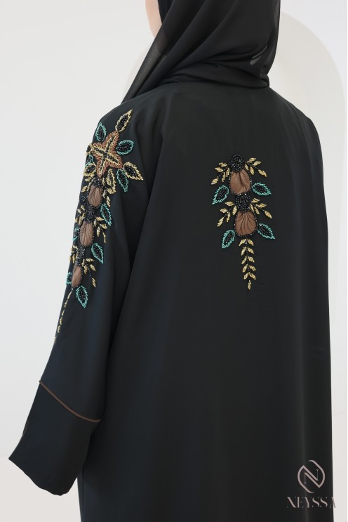 4-teilige Kimono-Abaya Dubai mit Perlenstickerei und Organza