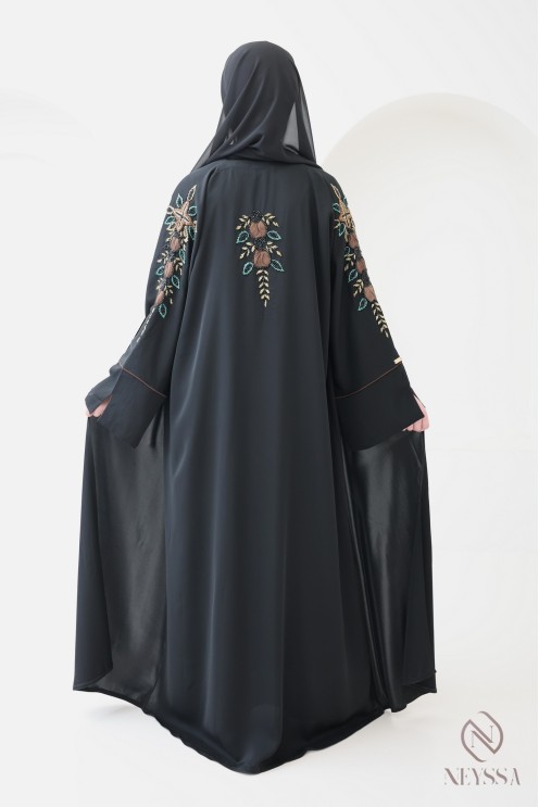 Abaya Dubaï kimono 4 pièces avec perles brodées et organza