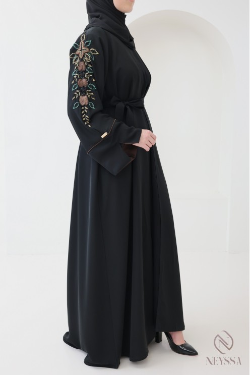 4-teilige Kimono-Abaya Dubai mit Perlenstickerei und Organza