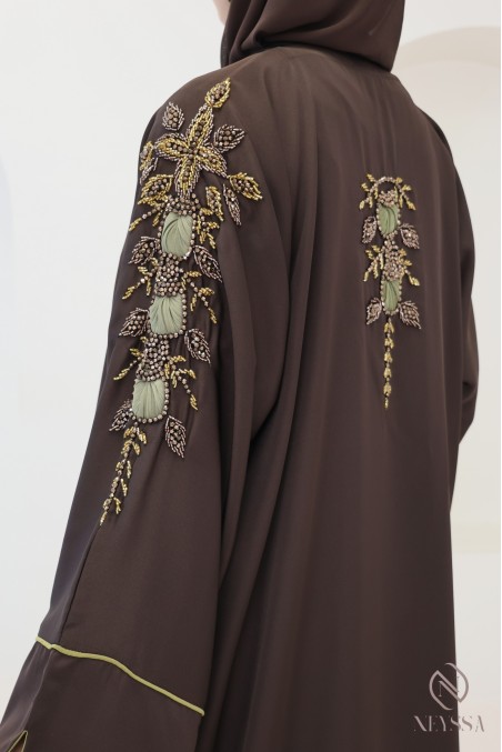 Dubai 4-piece chocolate abaya with cuffed sleeves for hijabi women