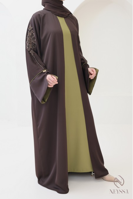 Abaya Dubai Kimono 4-teilig mit Umschlagärmeln im Khaleeji-Stil