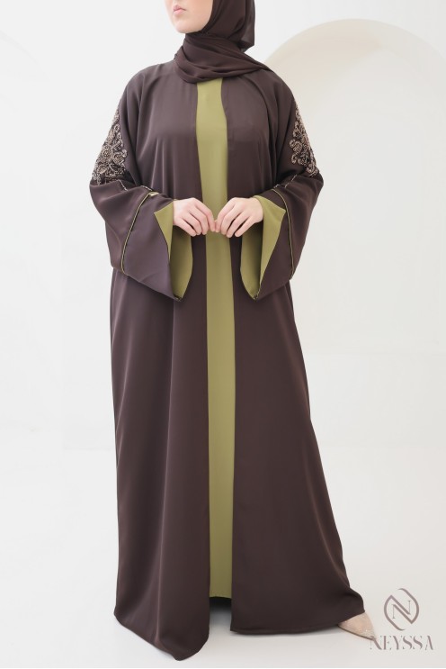 Abaya Dubaï kimono 4 pièces manches revers style khaleeji