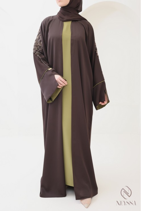 Dubai kimono abaya, 4 pieces, cuffed sleeves, Khaleeji style
