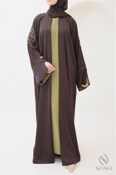 Abaya Dubai Kimono 4-teilig mit Umschlagärmeln im Khaleeji-Stil