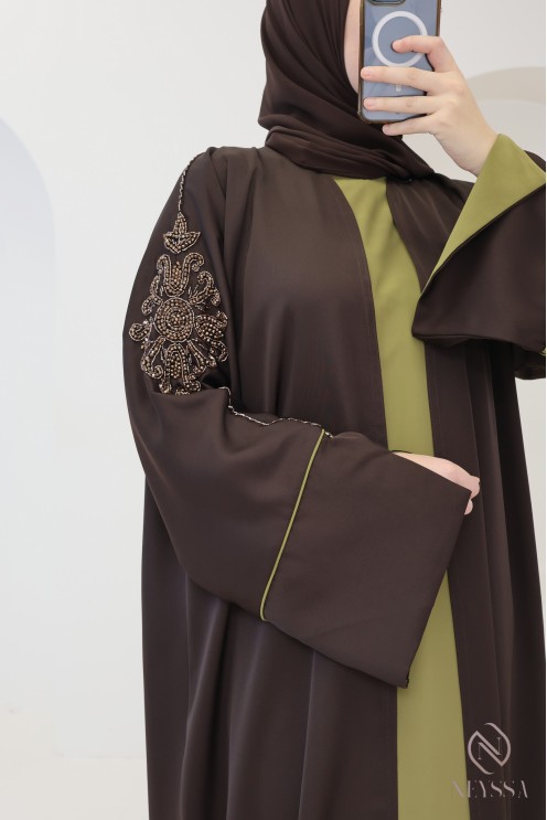Dubai kimono abaya, 4 pieces, cuffed sleeves, Khaleeji style