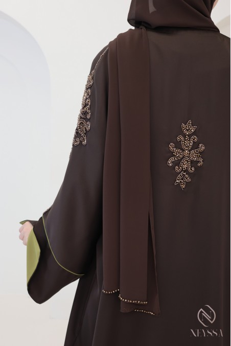 Abaya Dubai Kimono 4-teilig mit Umschlagärmeln im Khaleeji-Stil