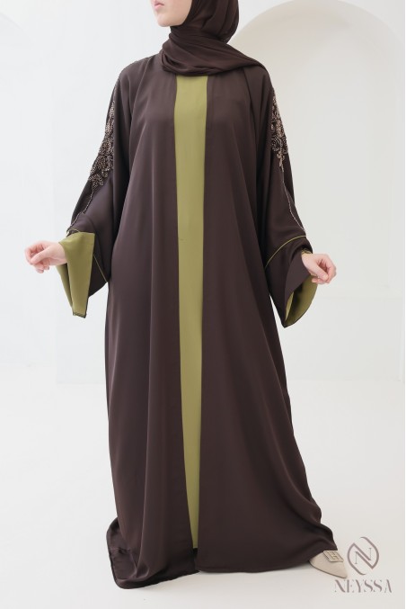 Abaya Dubaï kimono 4 pièces manches revers style khaleeji