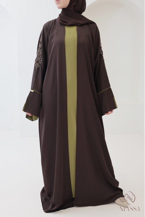 Abaya Dubai Kimono 4-teilig mit Umschlagärmeln im Khaleeji-Stil