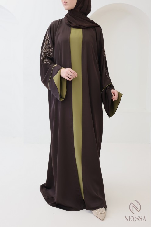 Dubai kimono abaya, 4 pieces, cuffed sleeves, Khaleeji style