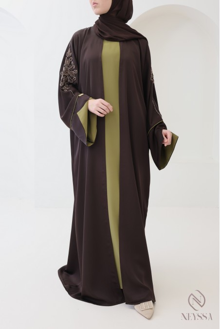Abaya Dubai Kimono 4-teilig mit Umschlagärmeln im Khaleeji-Stil