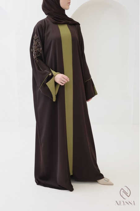 Dubai kimono abaya, 4 pieces, cuffed sleeves, Khaleeji style