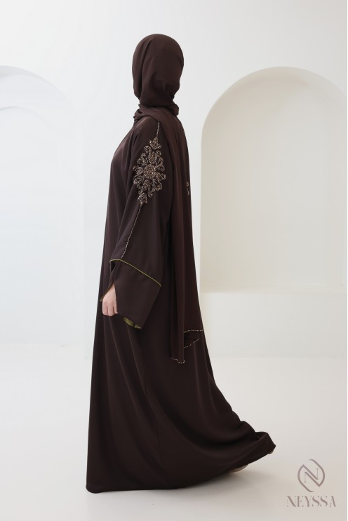 Abaya Dubaï kimono 4 pièces manches revers style khaleeji