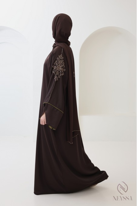 Abaya Dubai Kimono 4-teilig mit Umschlagärmeln im Khaleeji-Stil