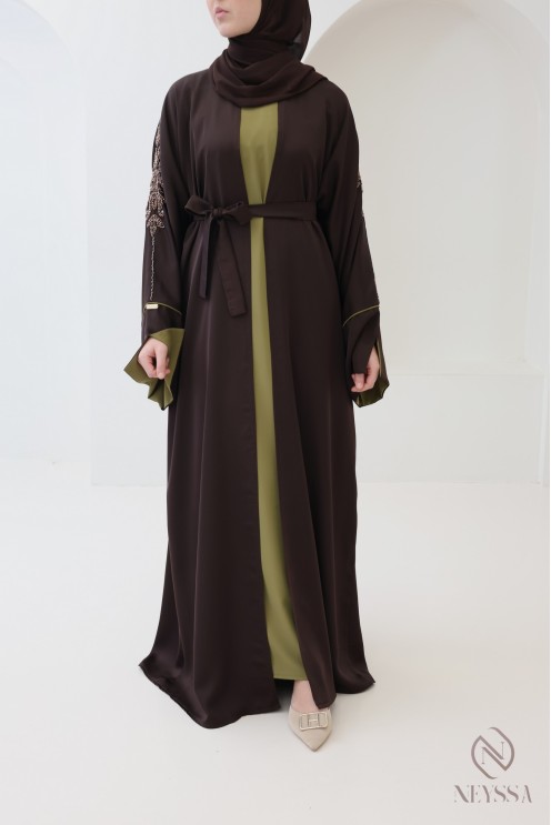 Abaya Dubaï kimono 4 pièces manches revers style khaleeji