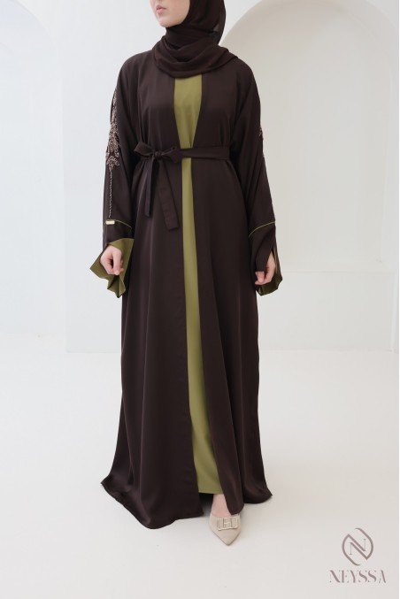 Dubai kimono abaya, 4 pieces, cuffed sleeves, Khaleeji style