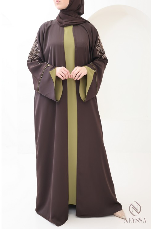 Dubai kimono abaya, 4 pieces, cuffed sleeves, Khaleeji style