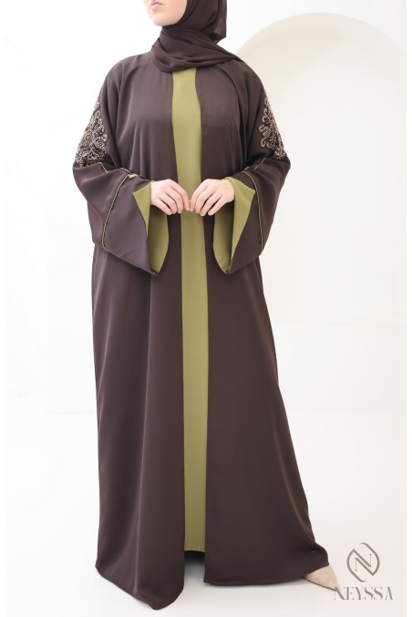 Abaya Dubaï kimono 4 pièces manches revers style khaleeji