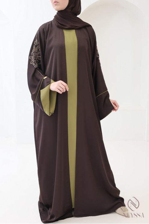 Abaya Dubaï kimono 4 pièces manches revers style khaleeji