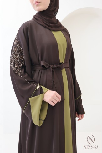 Dubai kimono abaya, 4 pieces, cuffed sleeves, Khaleeji style