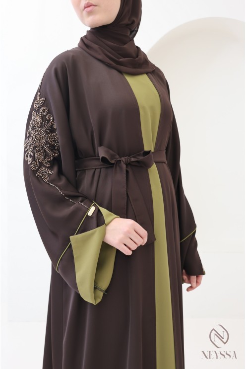 Abaya Dubai Kimono 4-teilig mit Umschlagärmeln im Khaleeji-Stil