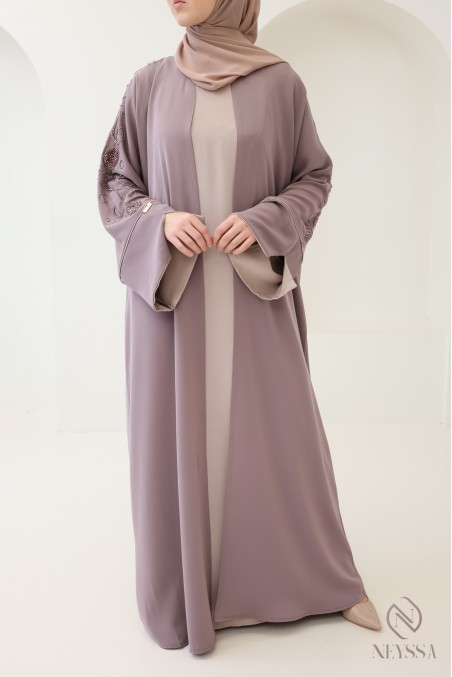 Abaya Dubai mit Kimono mit Perlenstickerei, trendiges Eid-Outfit