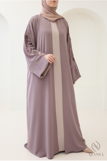 Abaya Dubai mit Kimono mit Perlenstickerei, trendiges Eid-Outfit